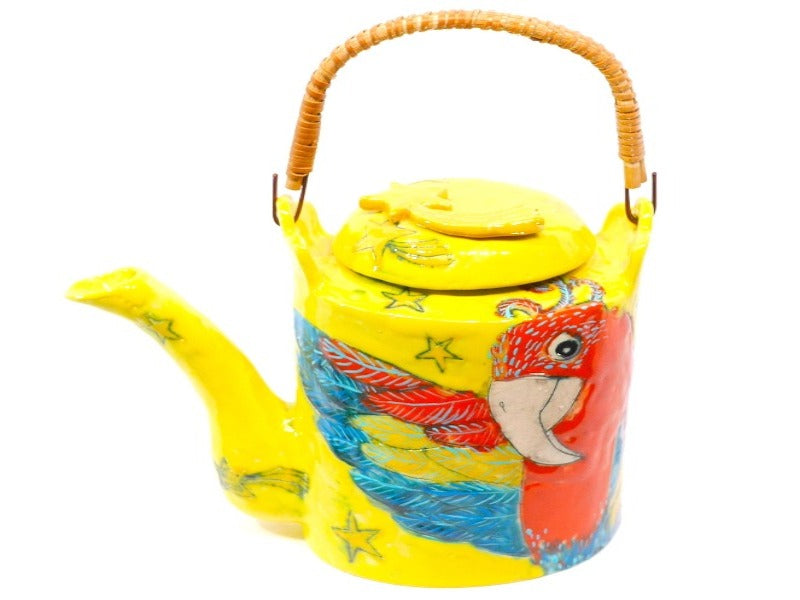 Teapot with red parrots